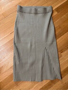 Ribbed Midi Skirt with Side Slit - olive